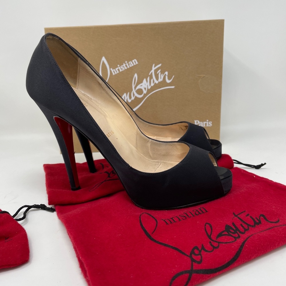 Christian Louboutin platform heels satin Black 9.5